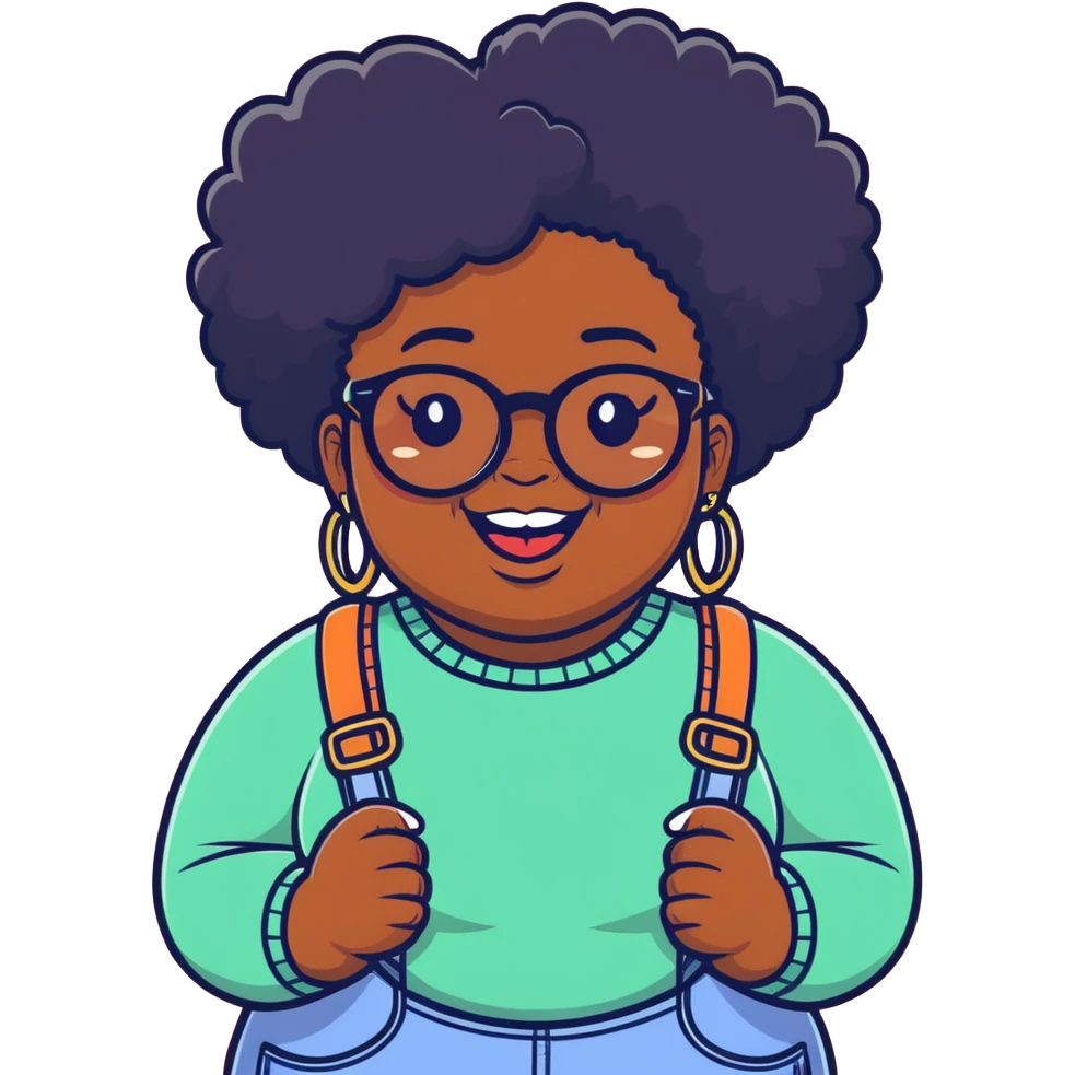 Fat black girl with gap tooth and glasses photographer natural hair emoji