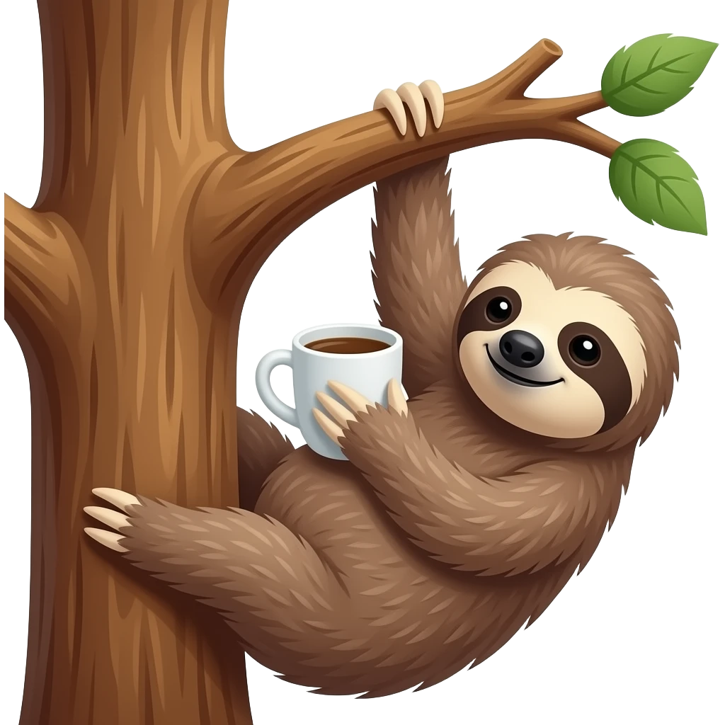 hanging sloth big tree drink coffee hanging emoji