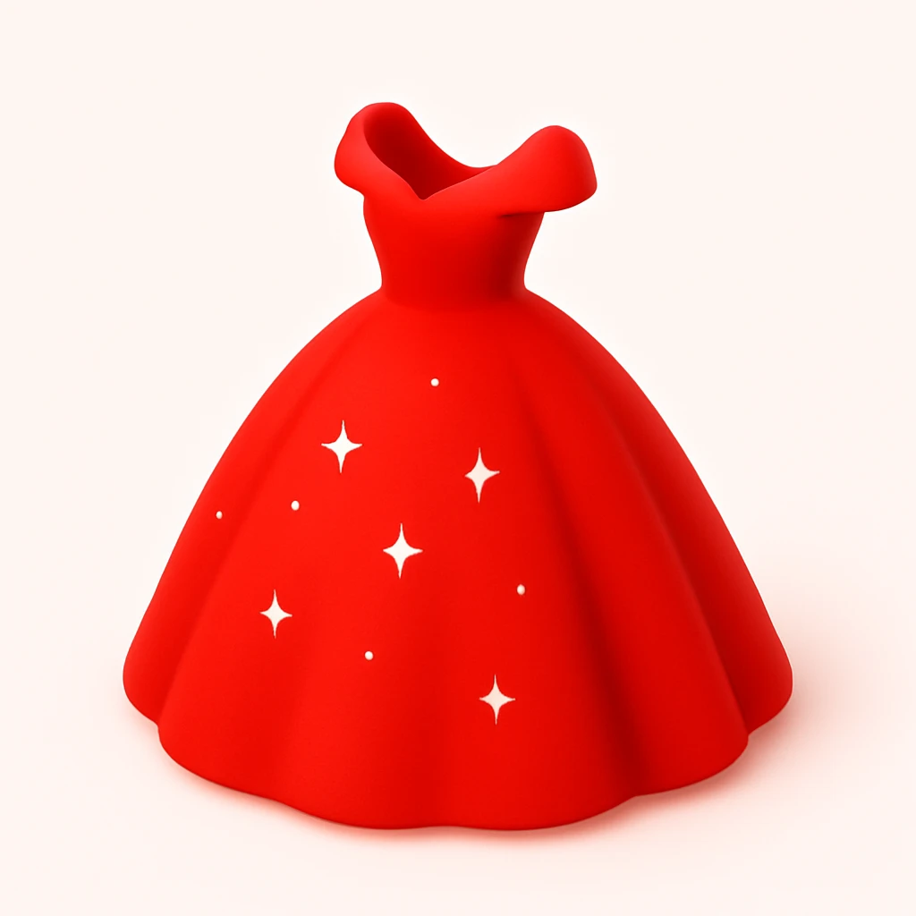 a fancy red ballgown with sparkling embellishments and a dramatic skirt emoji