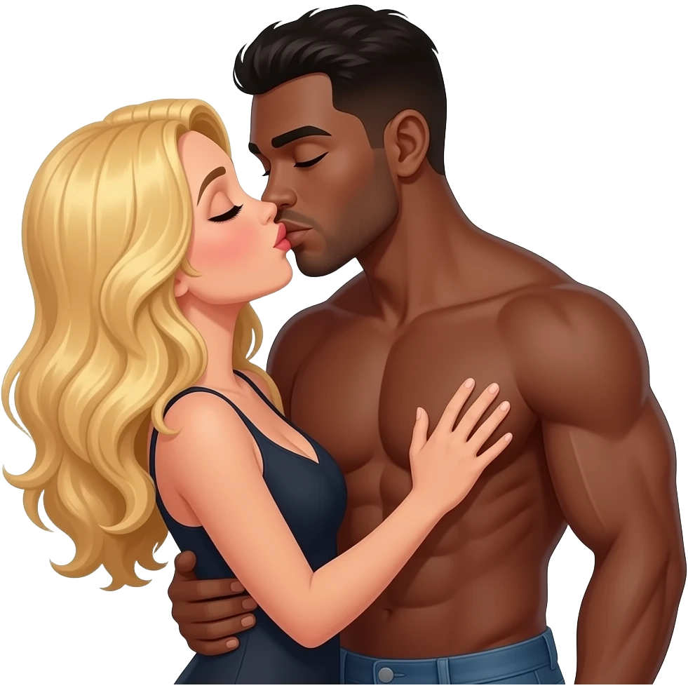 Black muscular man kissing Spanish woman blonde hair emoji