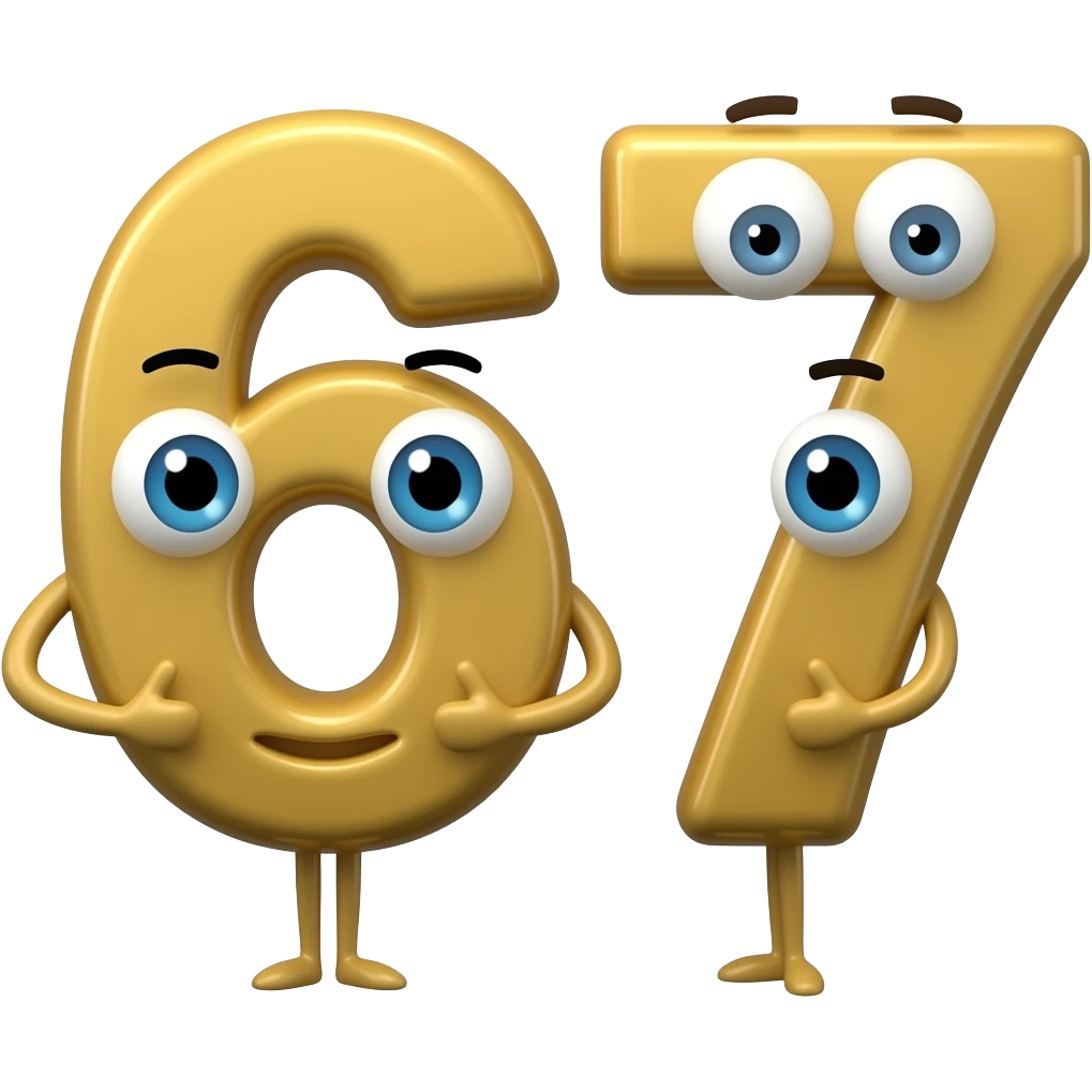 Please make the number 67 with arms, eyes, and legs. emoji