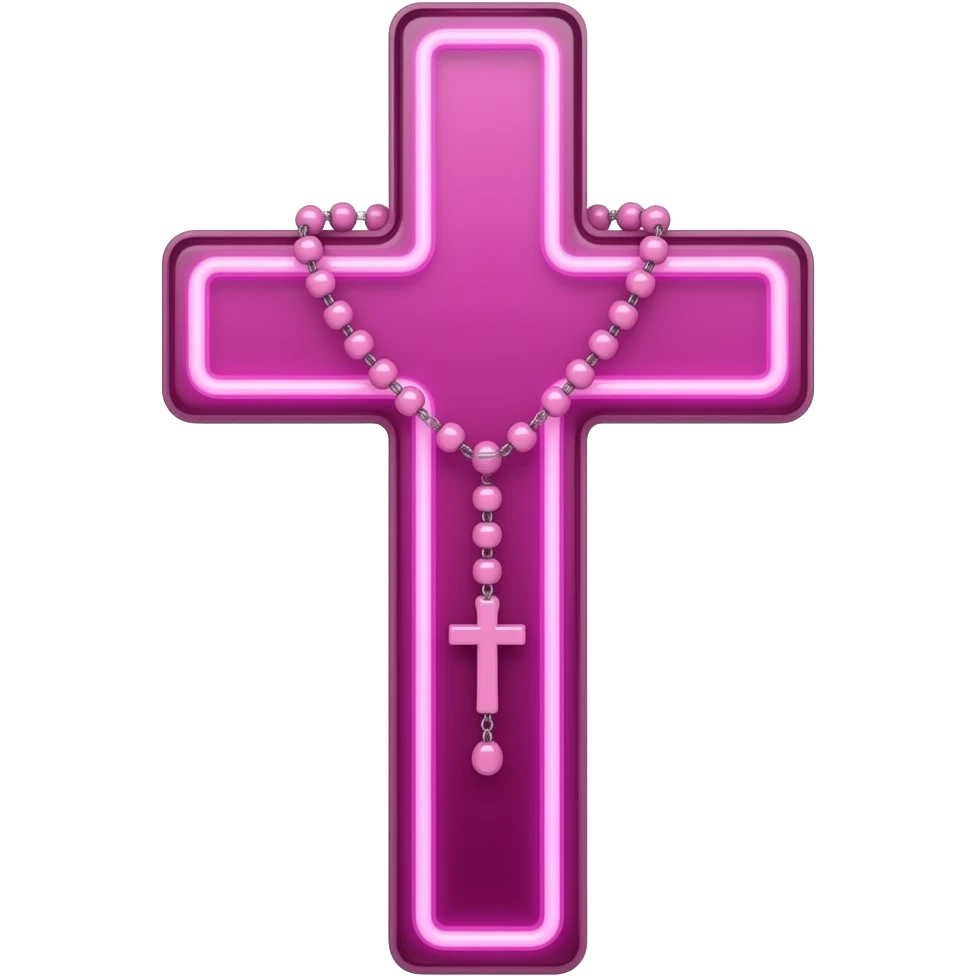 cruz sagrada magenta vidro neon com rosário magenta vidro neon emoji