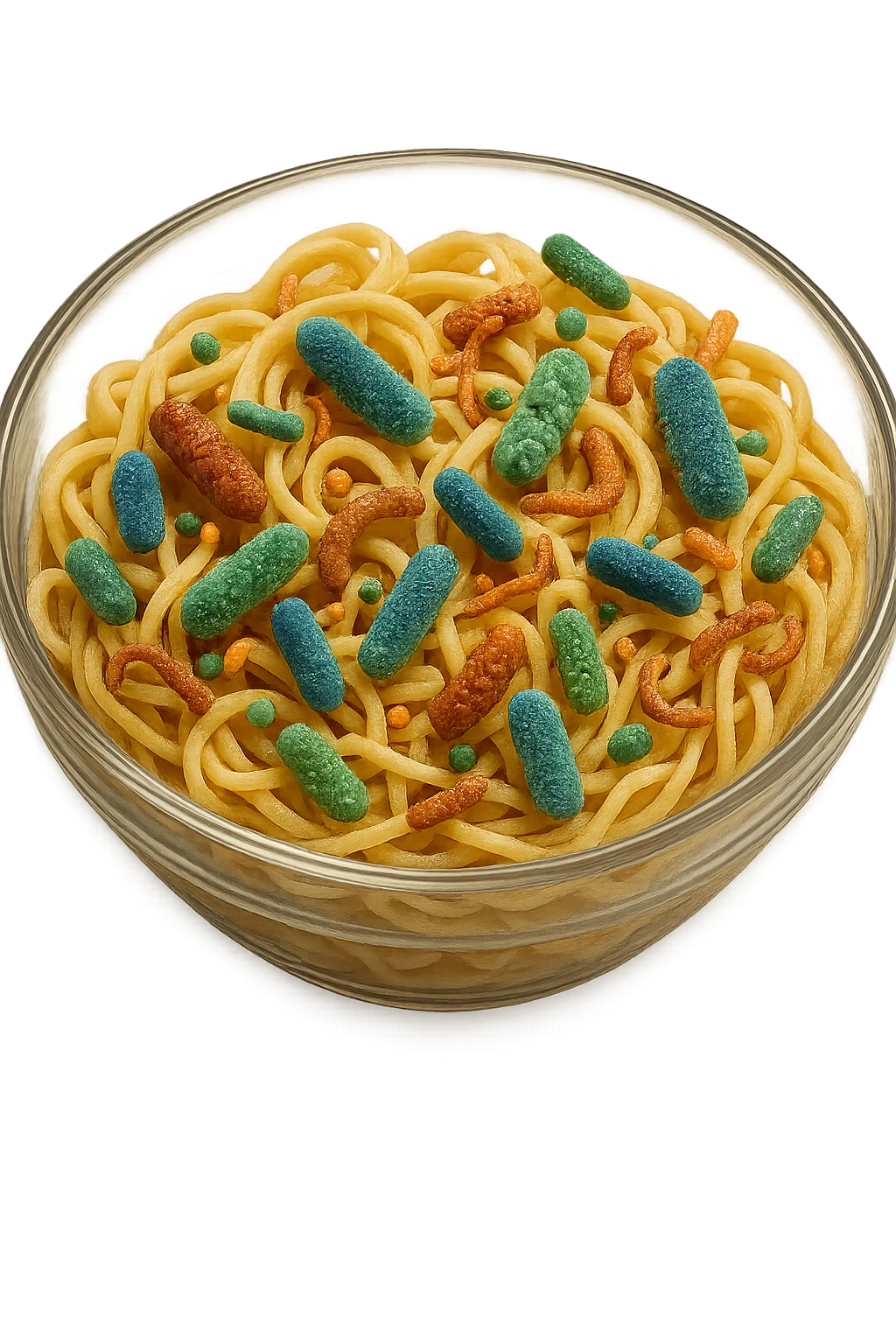 BOWL DI PASTA CON BATTERI INTESTINALI DENTRO, iperrealistico 4k emoji