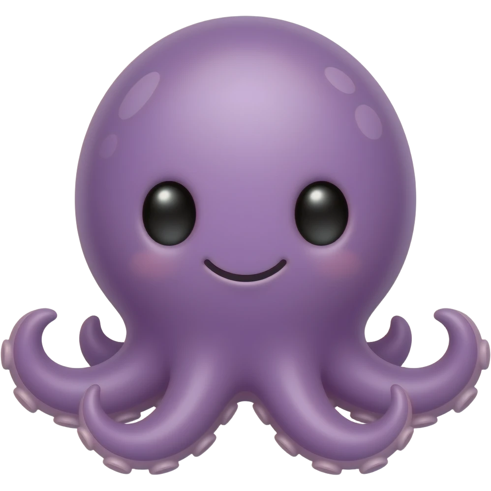 This image is a cartoon illustration of a cute, purple octopus with large black eyes and a smiling expression. emoji