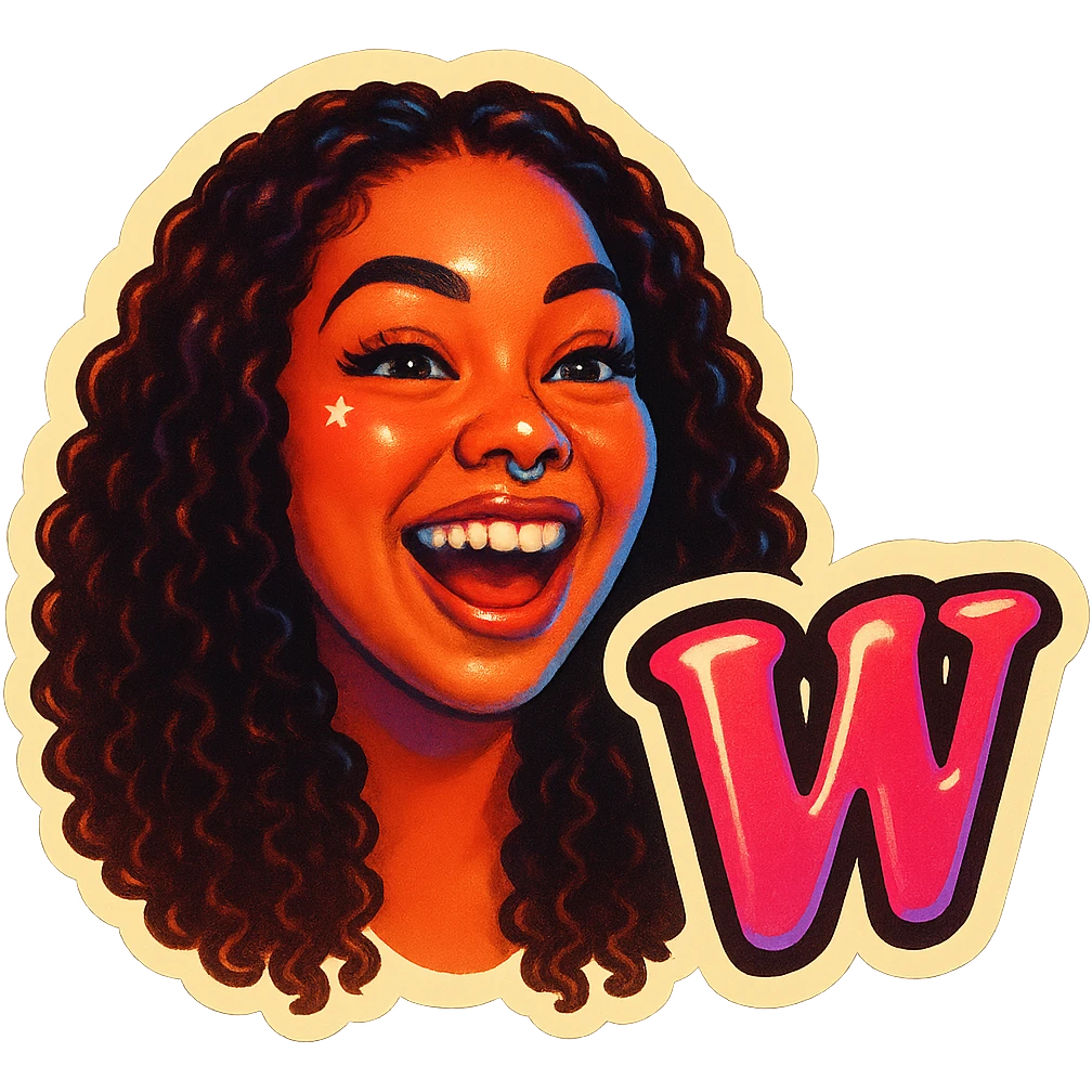 excited smiling
add the words W in pink emoji