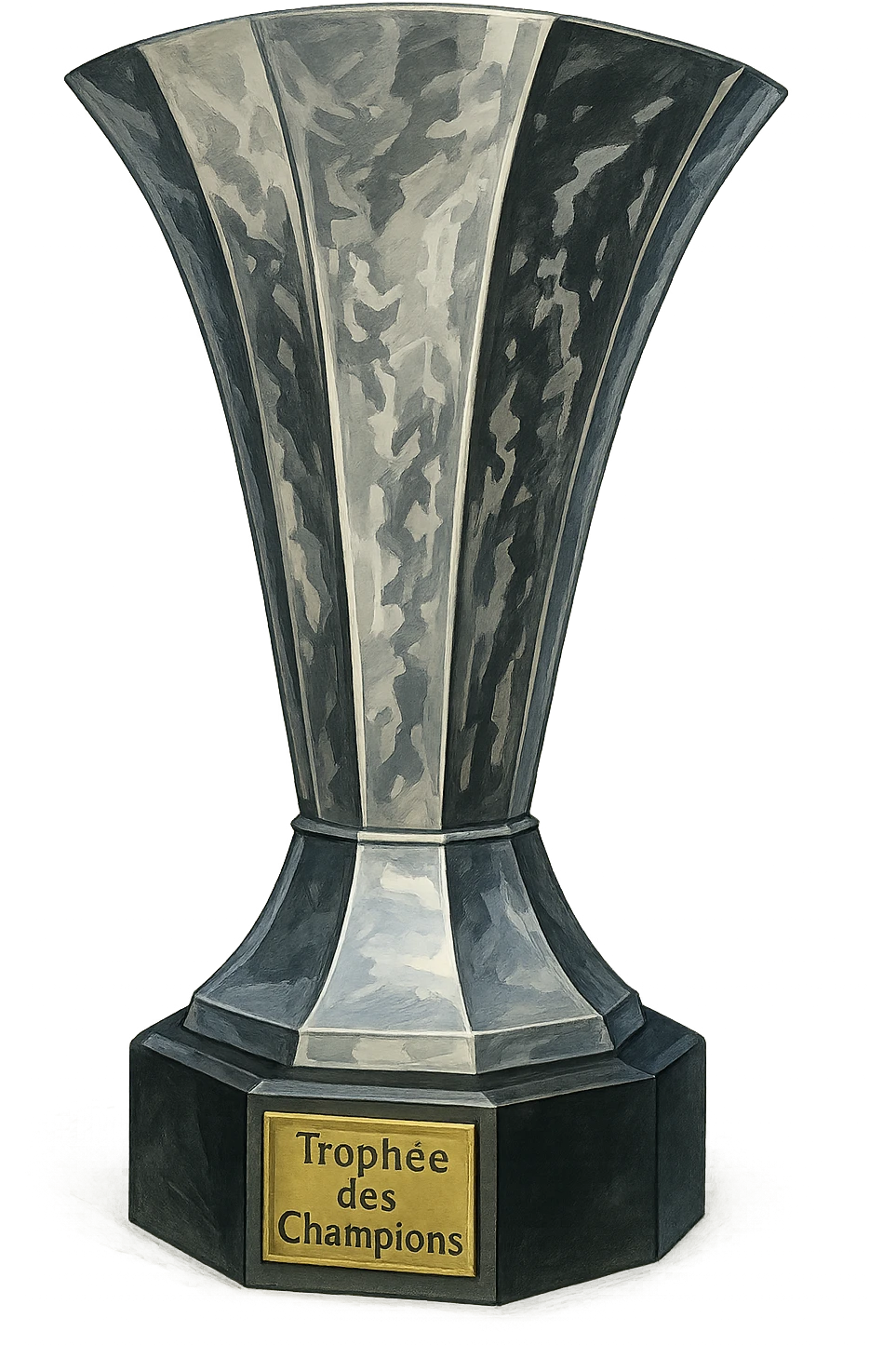 Фотореалистичный и изометричный Trophée des Champions, объемный чуть слегка рисованный стиль, прозрачный фон emoji