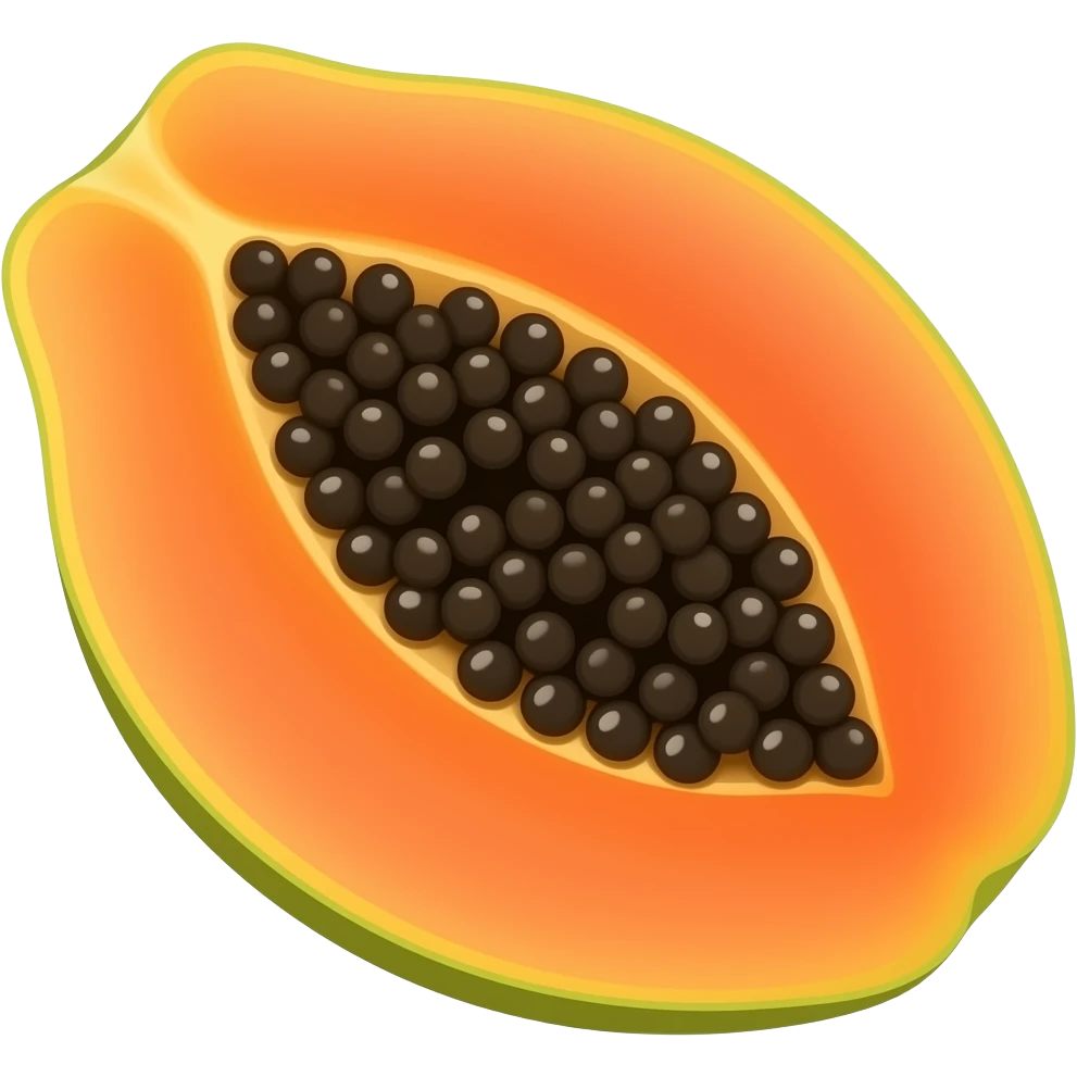 a papaya, polished realistic rendering, Moderately saturated colors, diagonal side angle emoji
