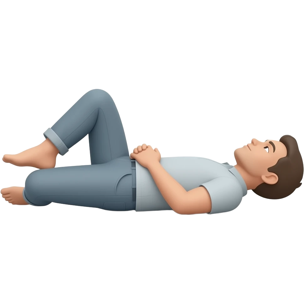 one knee up 45 degree. the other knee is down on the ground lying on back. from side emoji