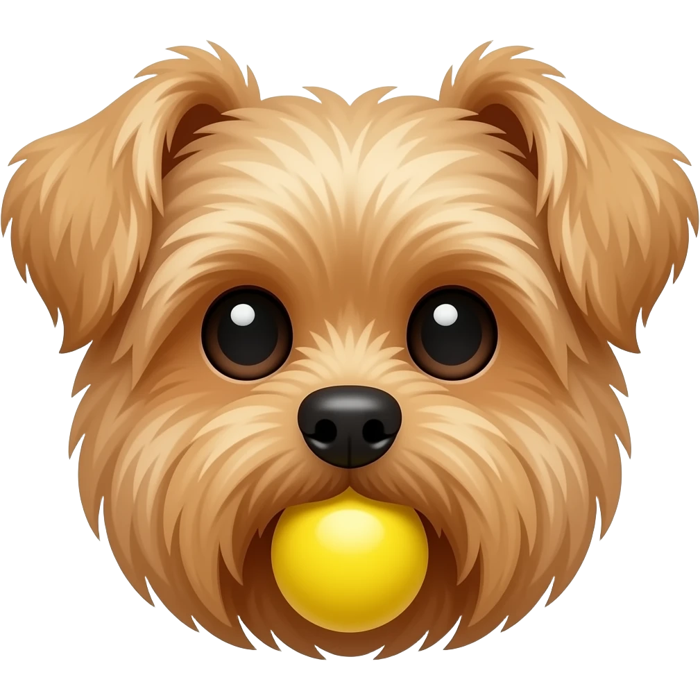 Droopy long ear yorkie face with yellow ball in mouth emoji