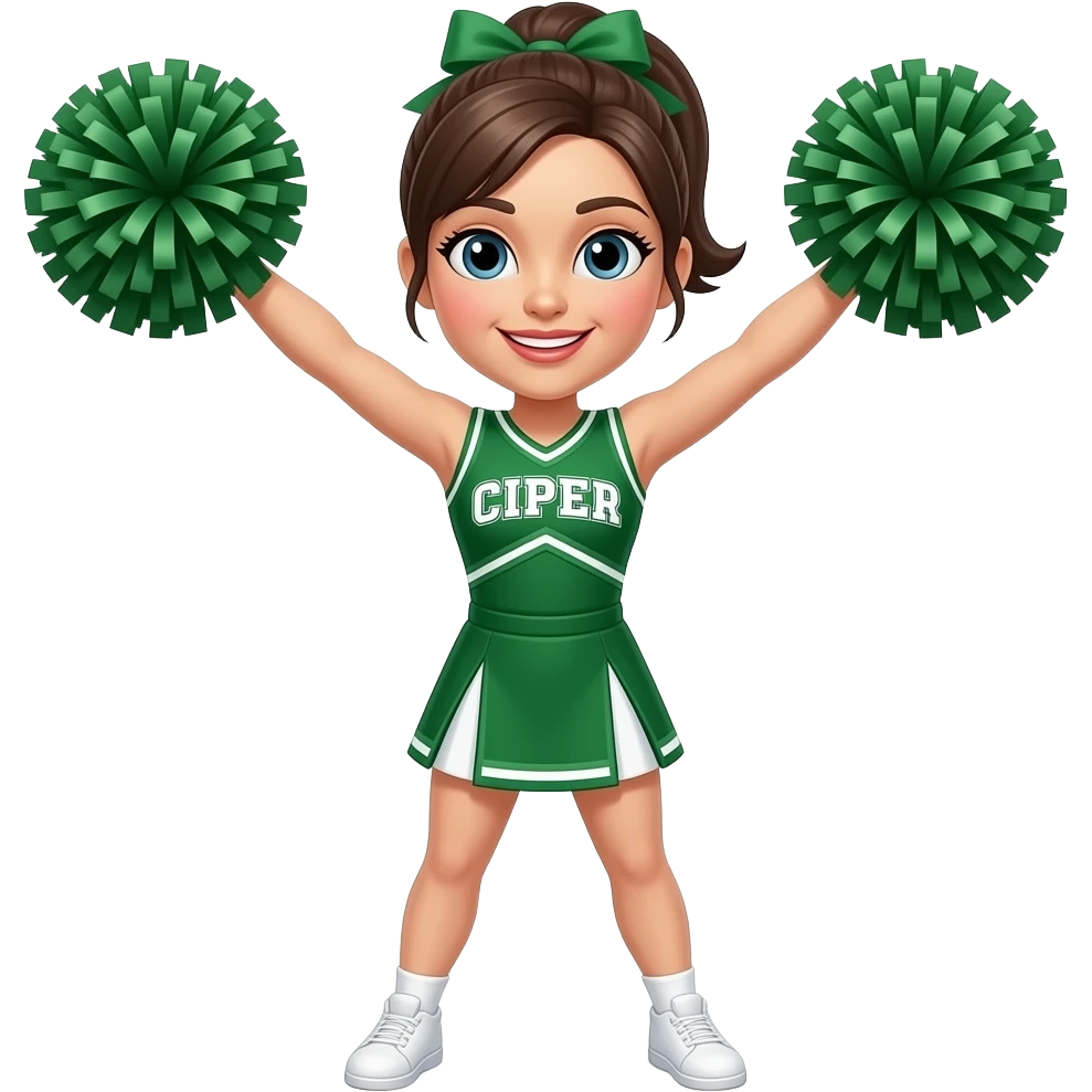 cheer girl in green with hands up with half pose emoji