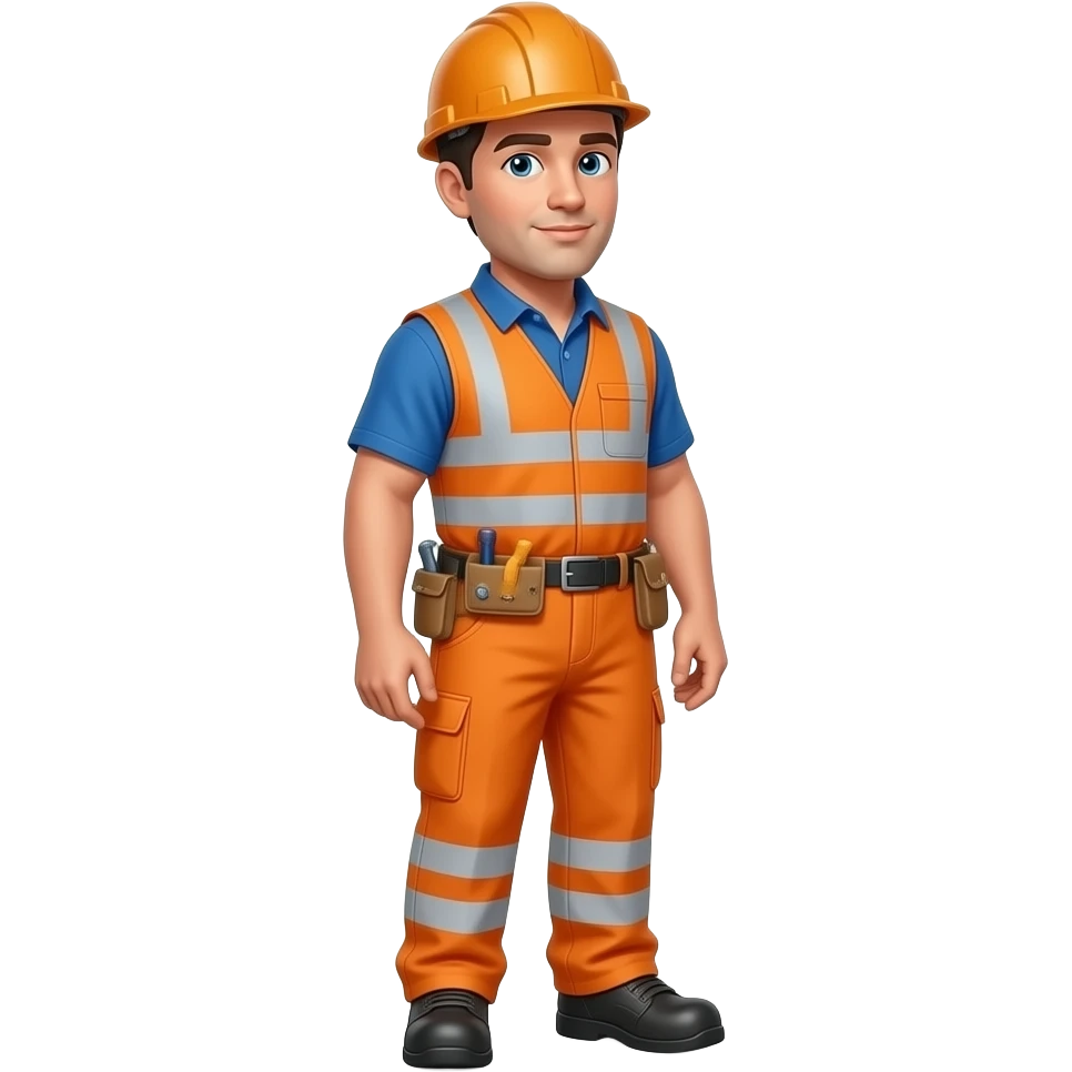 engineer standing full hi vis orange overalls, with sleeves, looking sidewaysft emoji