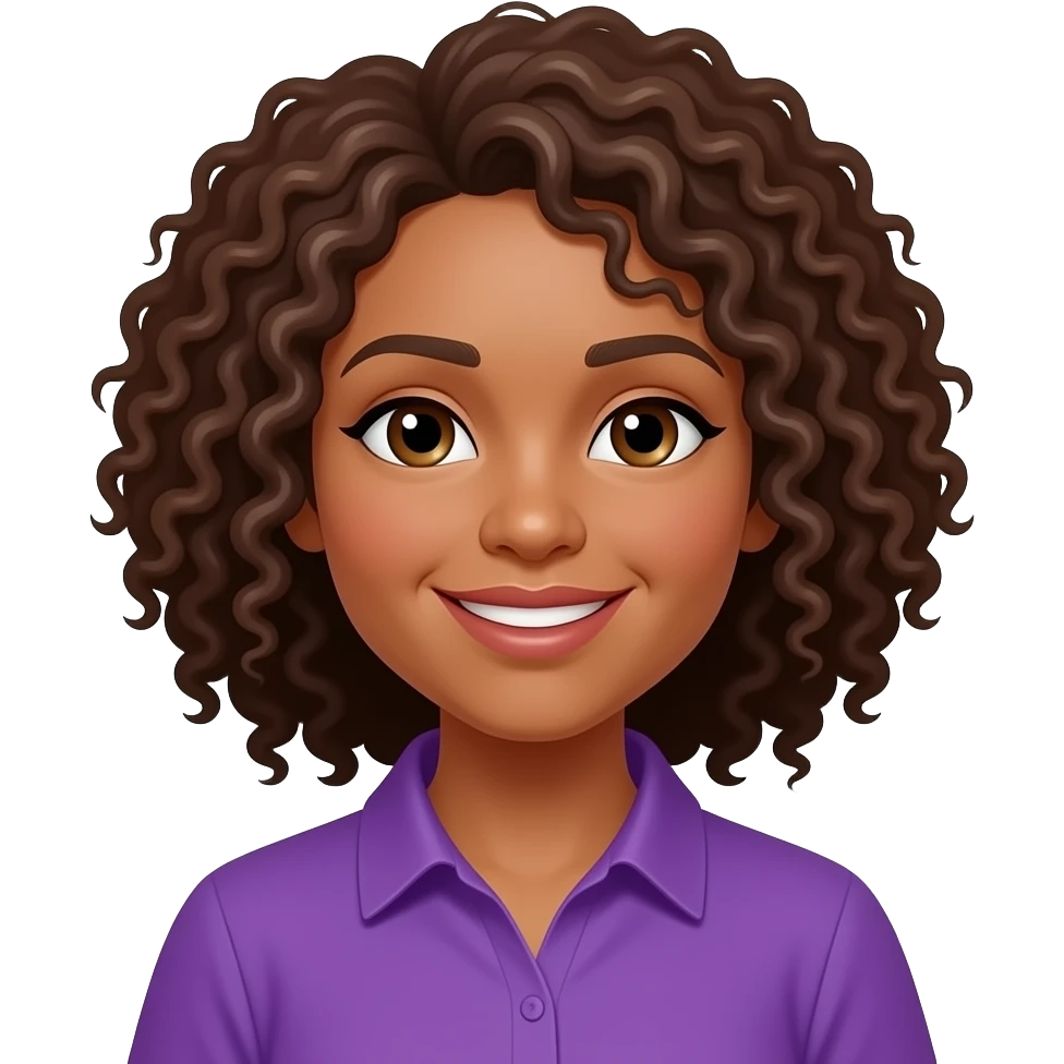 Brown curly hair  female purple shirt special education teacher emoji