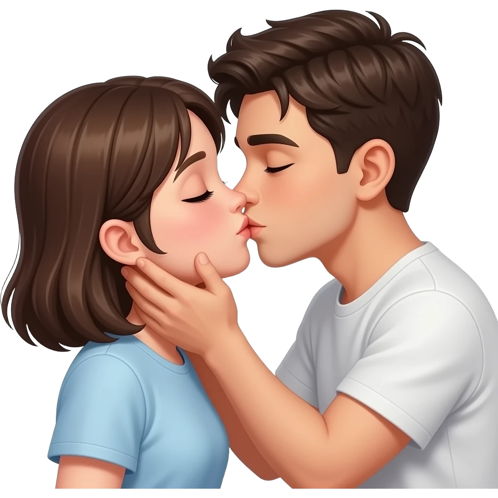 Teen boy and girl kissing tightly..the boy sweetly holding her cheeks while kissing and are not standing in a distance..they are too close to each other..by touching both of thems chest emoji