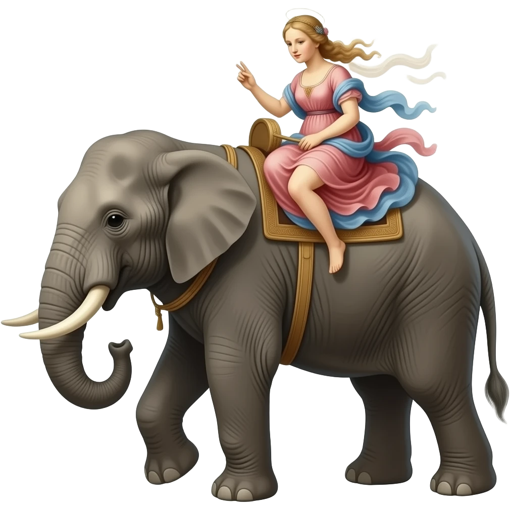steampunk style - the long-legged elephant of insects from Surrealistic Salvador Dali's paintings carries Botticelli's ethereal Venus on its back emoji