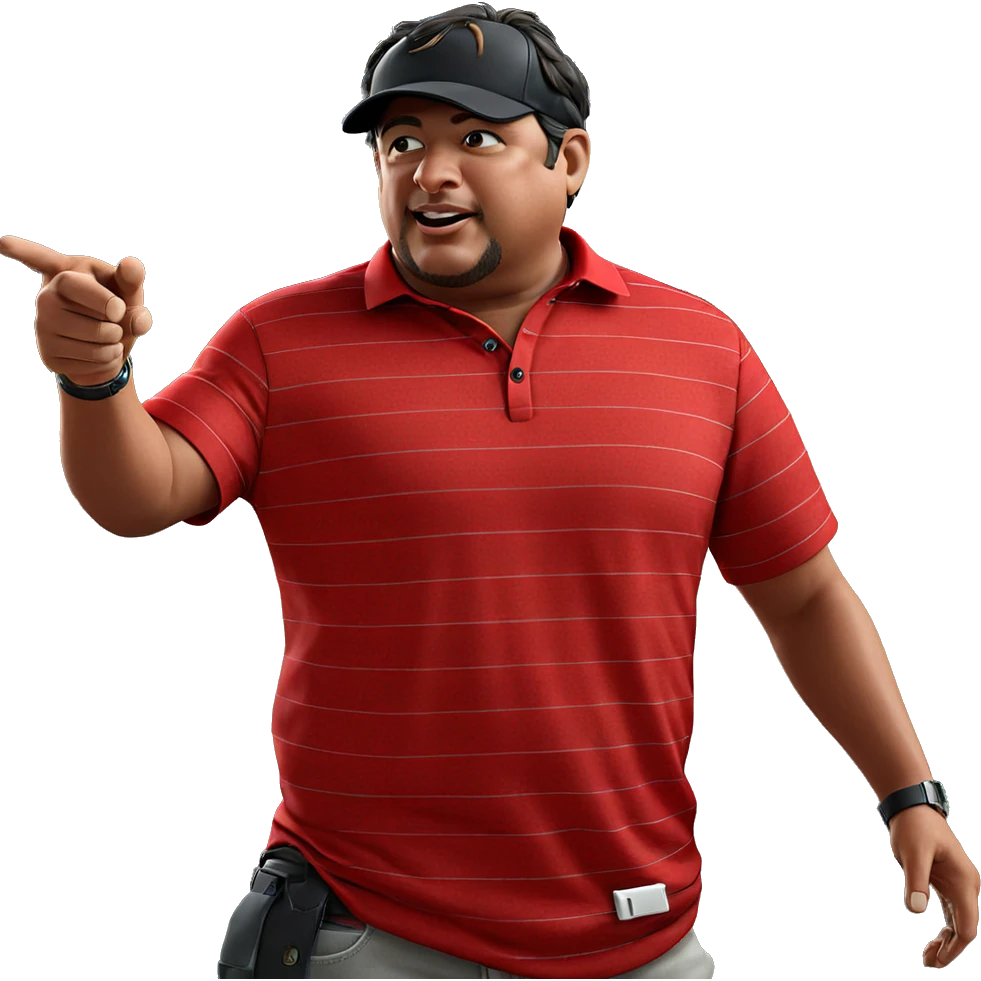 man in red shirt pointing emoji