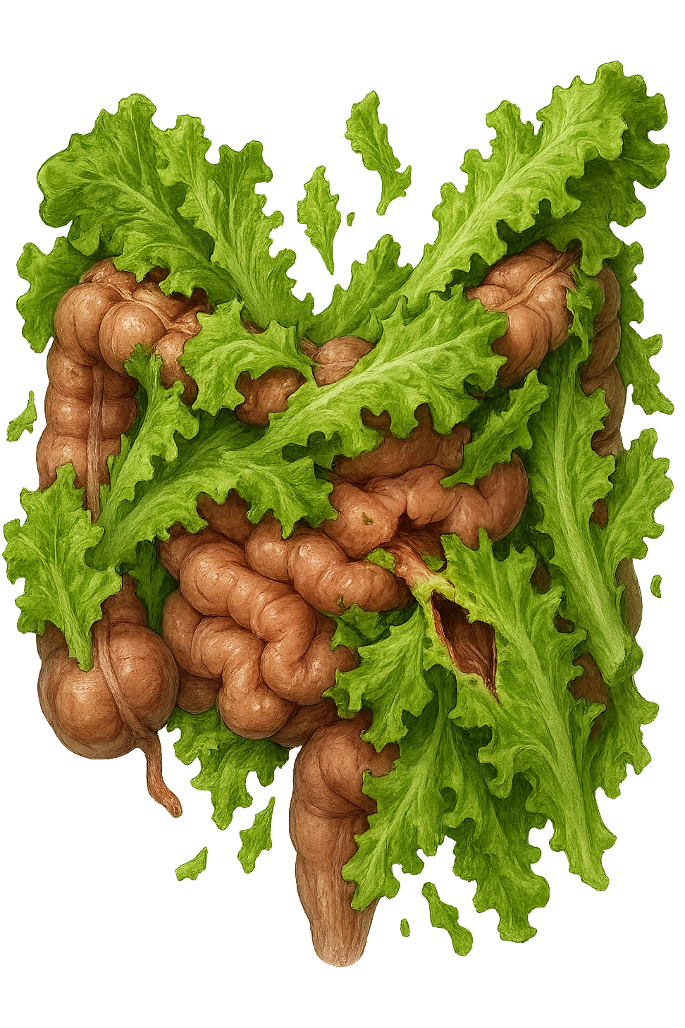 foglie di insalata che attaccano un intestino anatomico umano per distruggerlo emoji