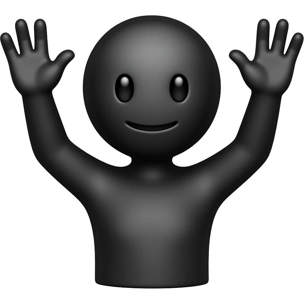 czarny ludzik podnoszący obie ręce do góry. Bardzi prosta emotka emoji
