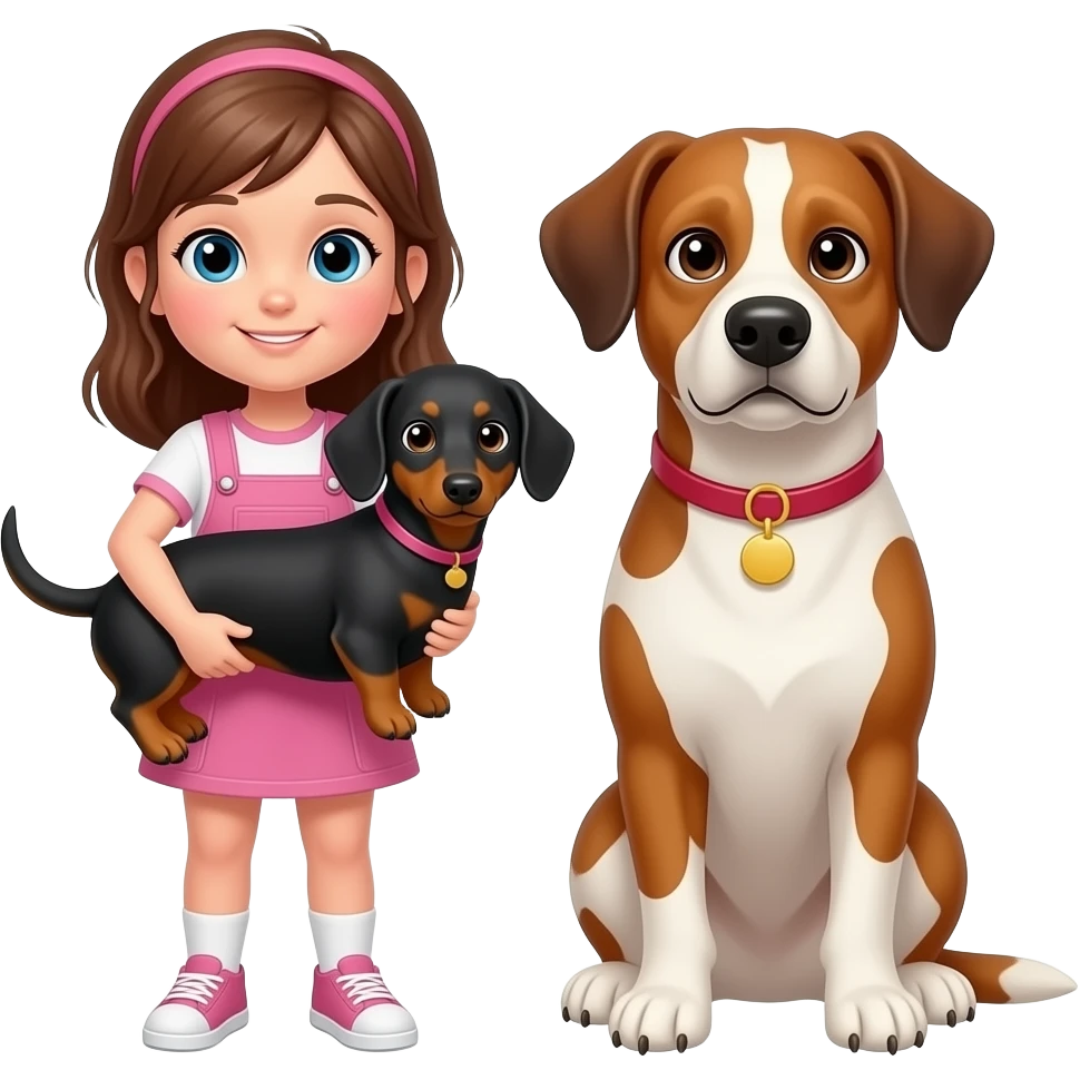 Girl and two dogs dachshund and cattle dog emoji