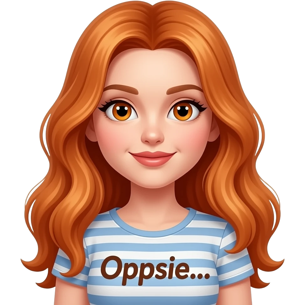 sexy girl with overlong ginger hair and ginger eyes a top with Oopsie... written on it emoji