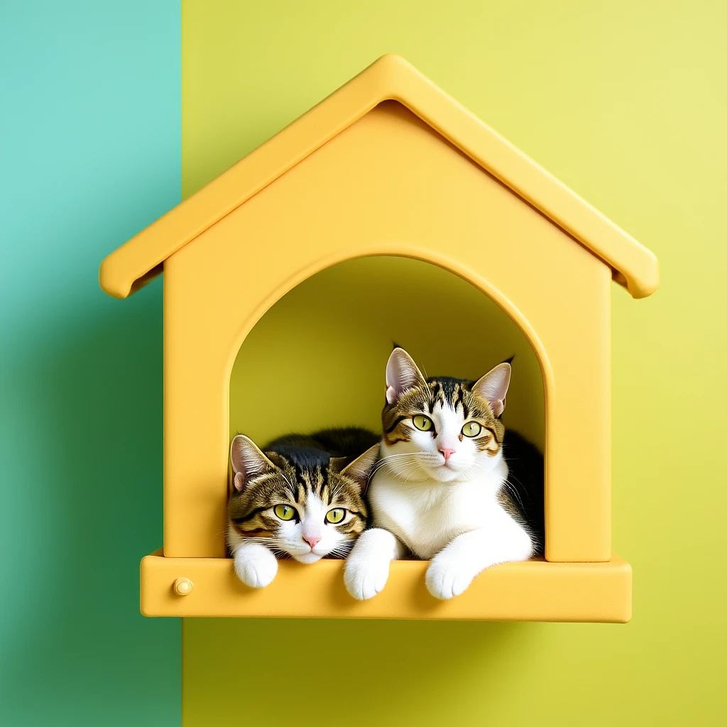 cats relaxing in a vertical playhouse emoji