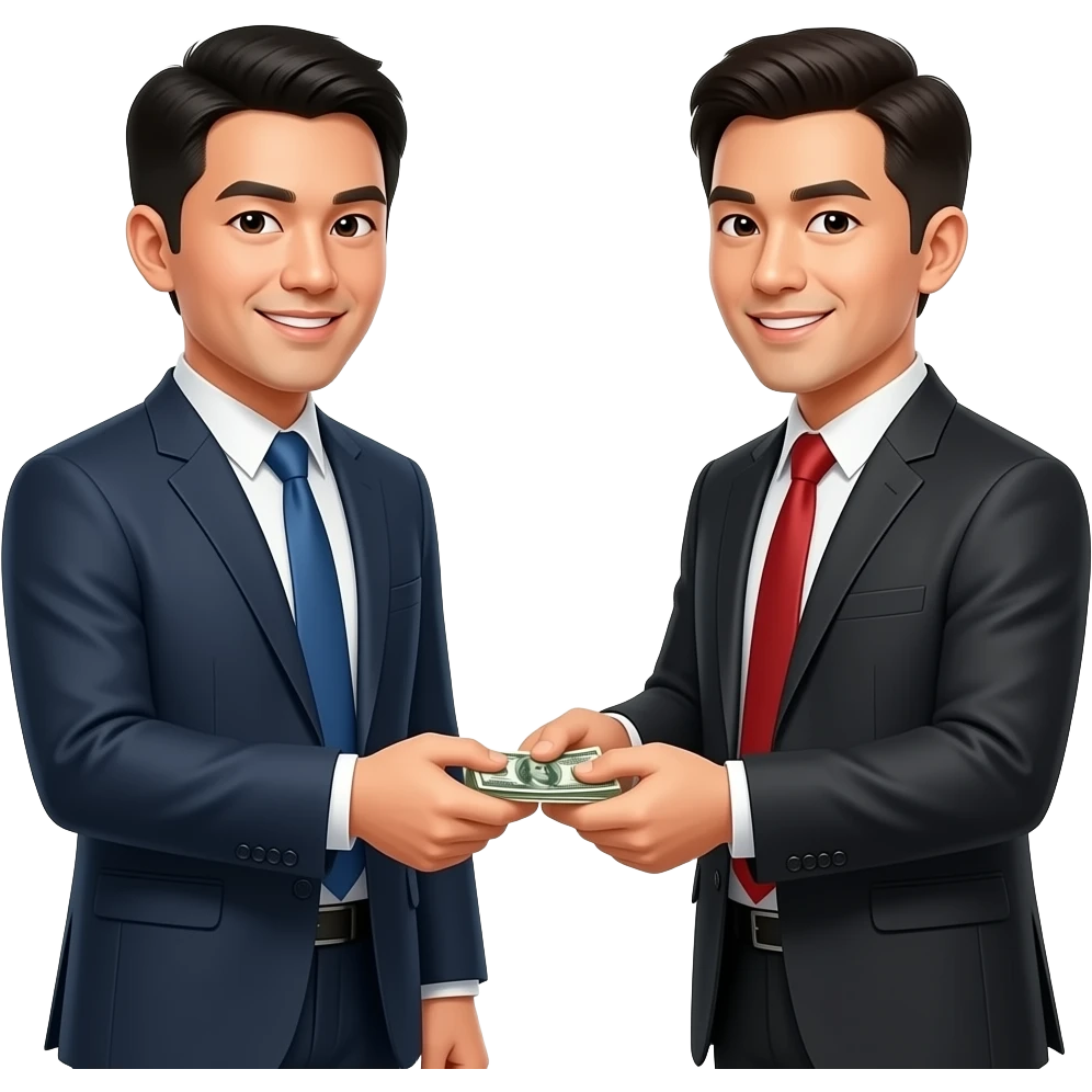 Two yang Men dealing money each other, realistic emoji