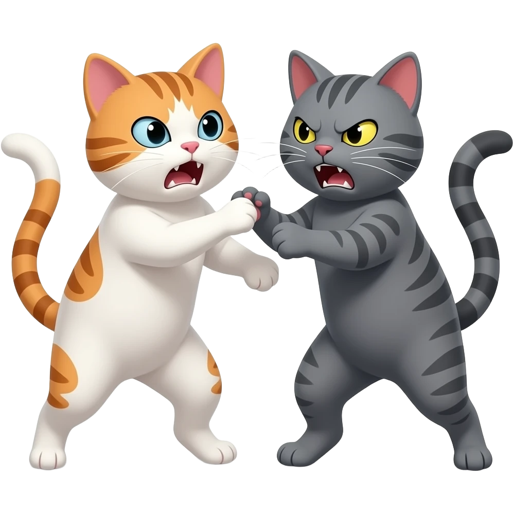 Gato blancoo y gato gris jugando enojados emoji