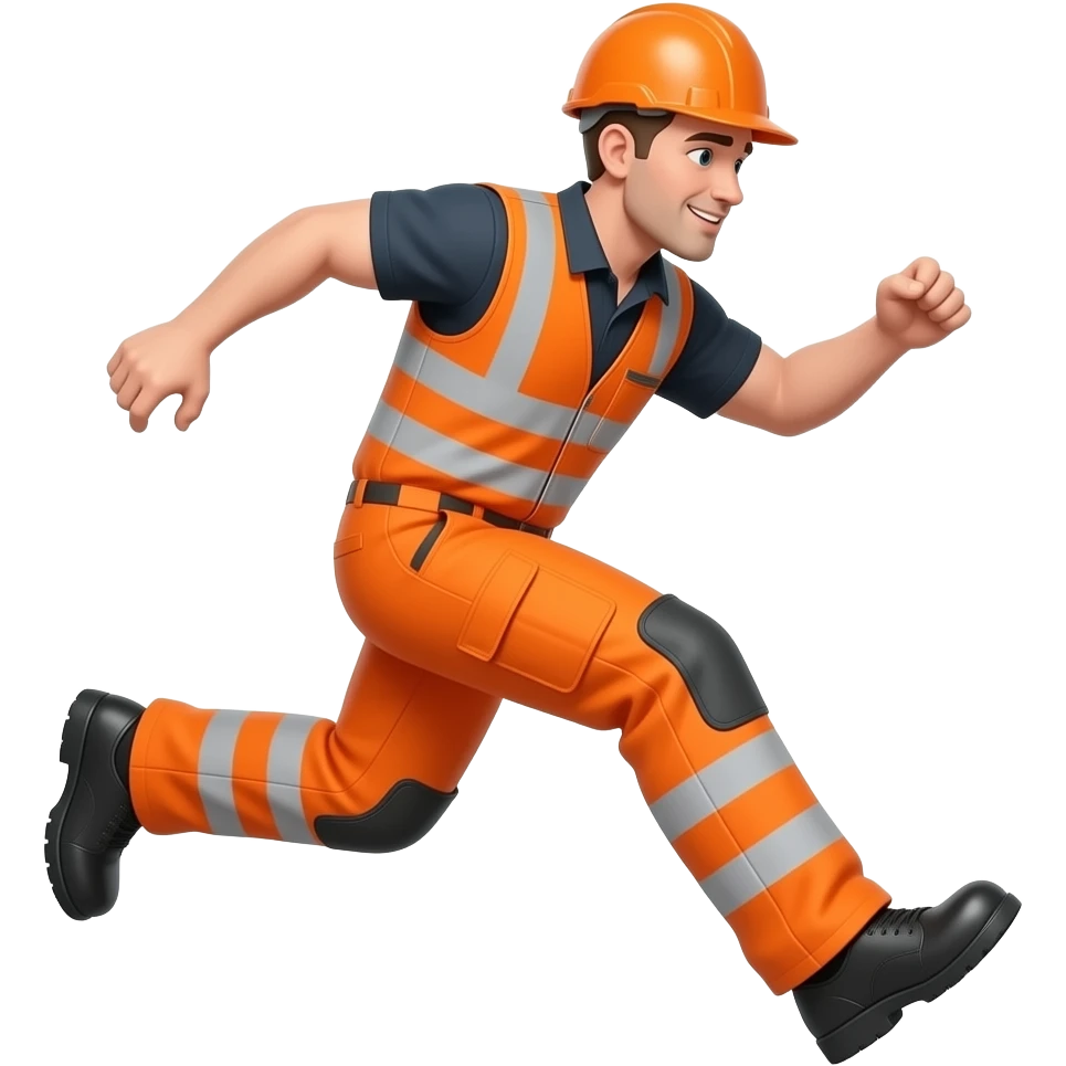 man in full hi-vis orange overalls, trips emoji