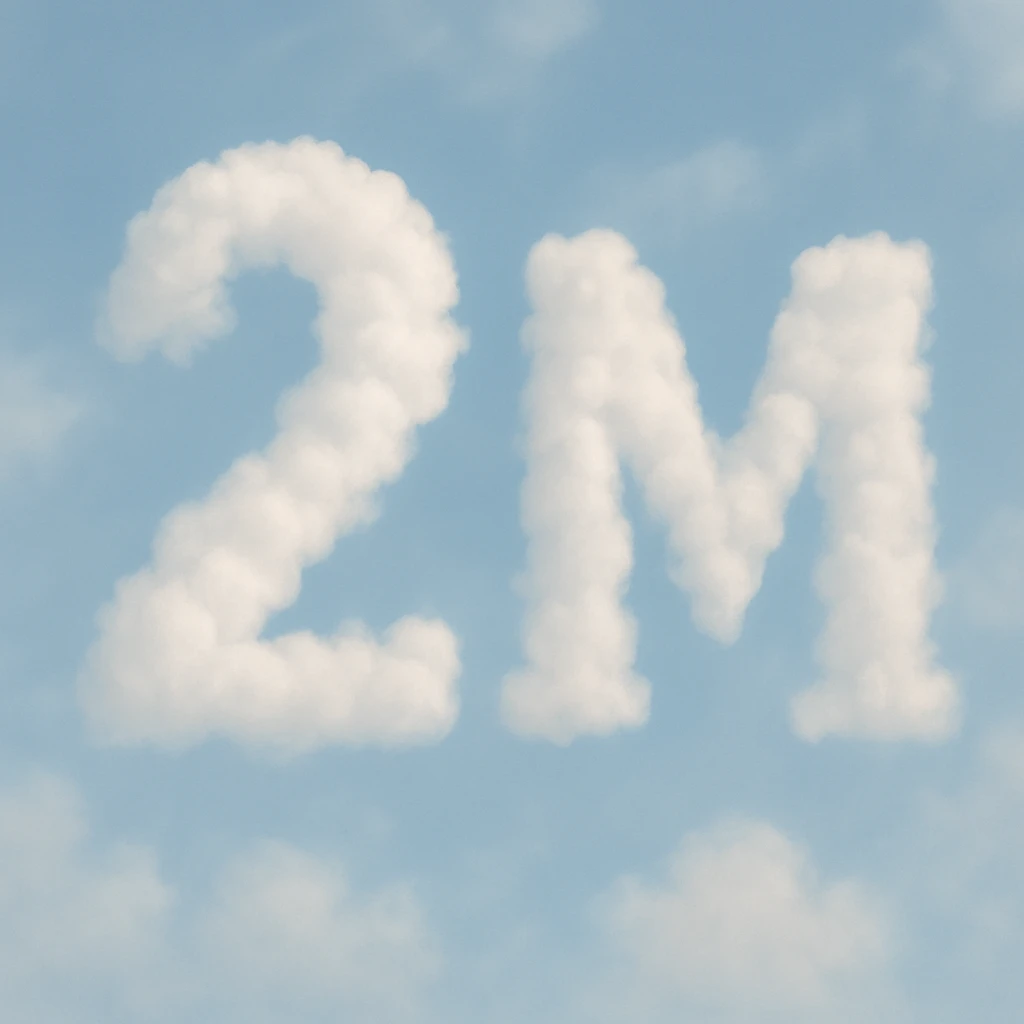 The number two and the letter M made out of clouds, soft and dreamy emoji