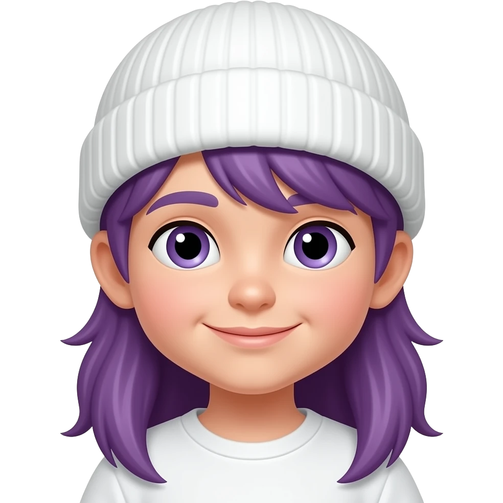 little boy with purple long hair and white beanie emoji