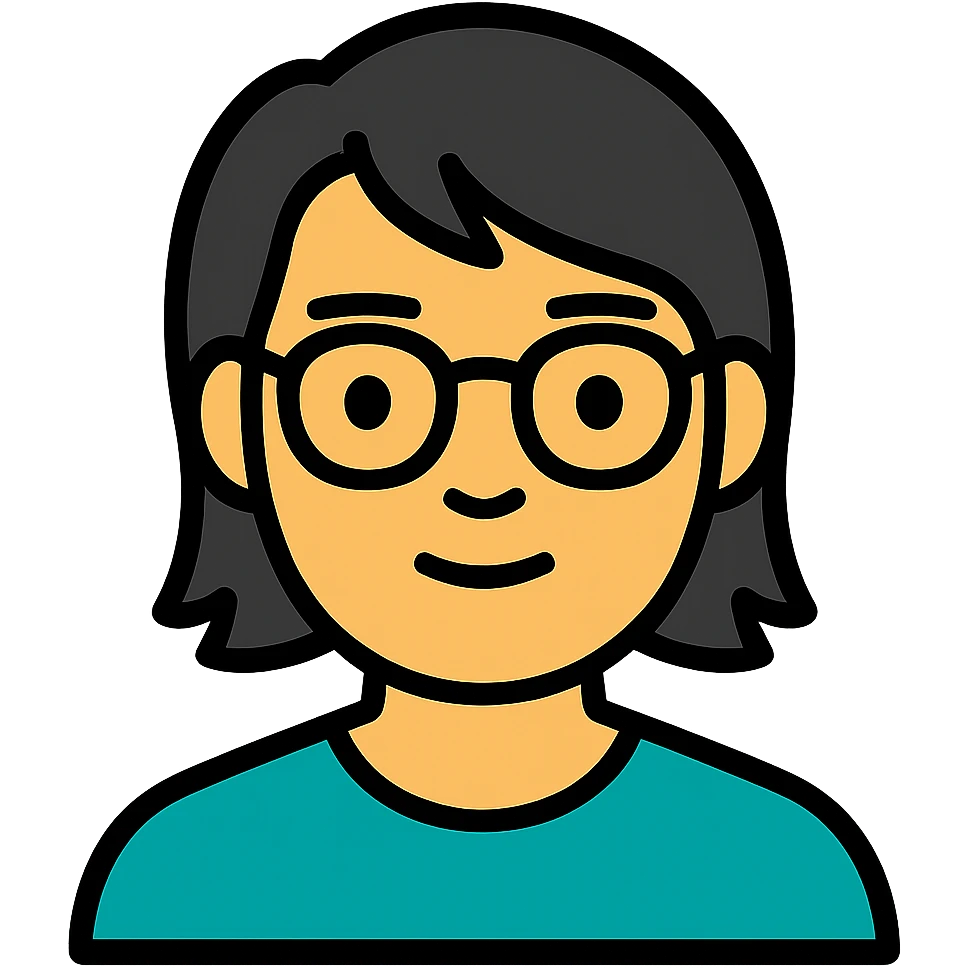 Make the male Asian character have longer hair, keep glasses, and maintain the current style with a transparent background. emoji