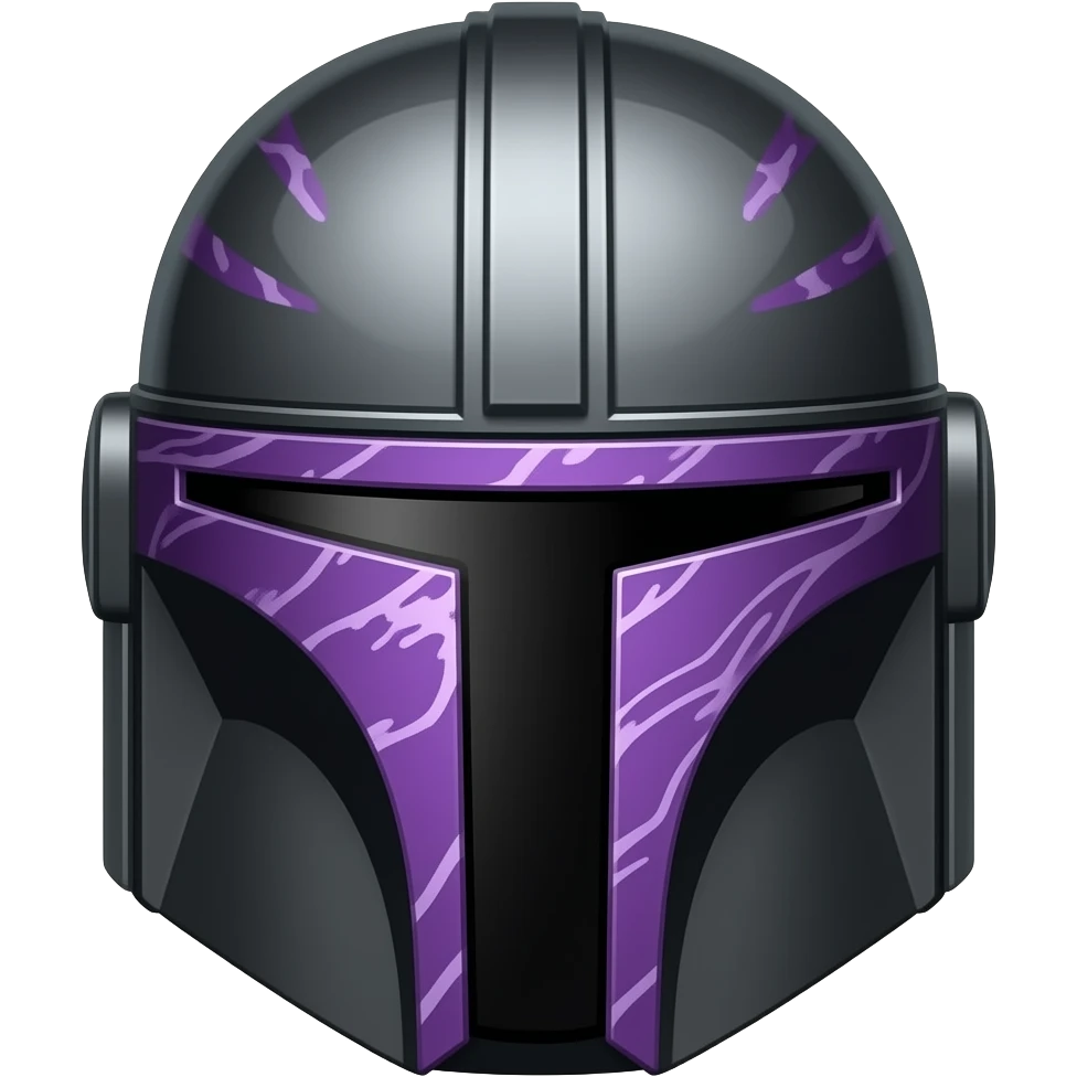 A black mandalorian helmet that has purple markings all over it emoji