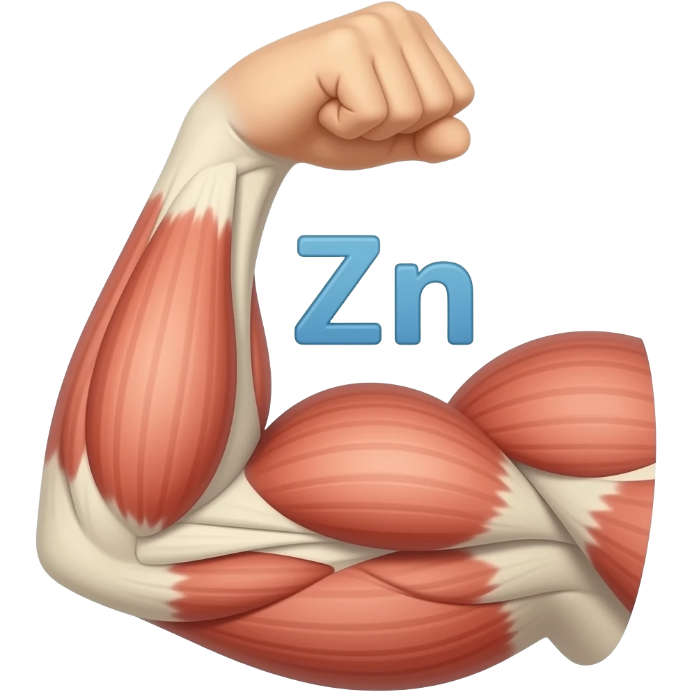 a arm flexing his muscle with the periodic table of elements Zn zinc between hand and biceps emoji