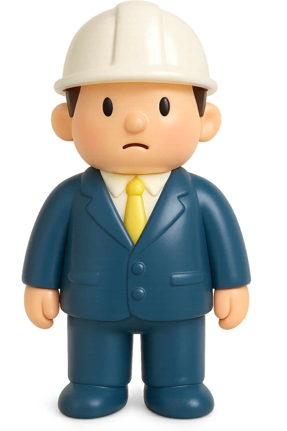 a man in a strict dark blue suit, wearing a white construction helmet on his head emoji