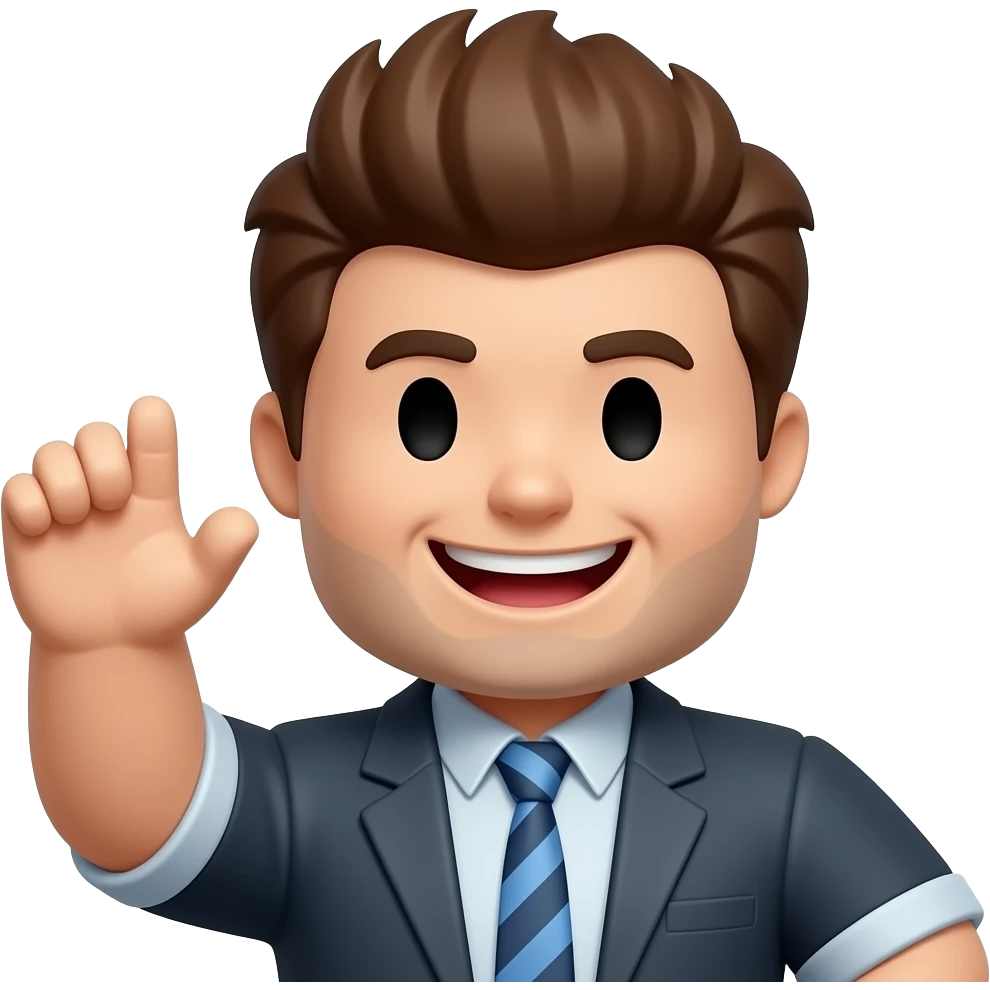 Quiero un personaje de roblox sonriendo y la mano arriba emoji