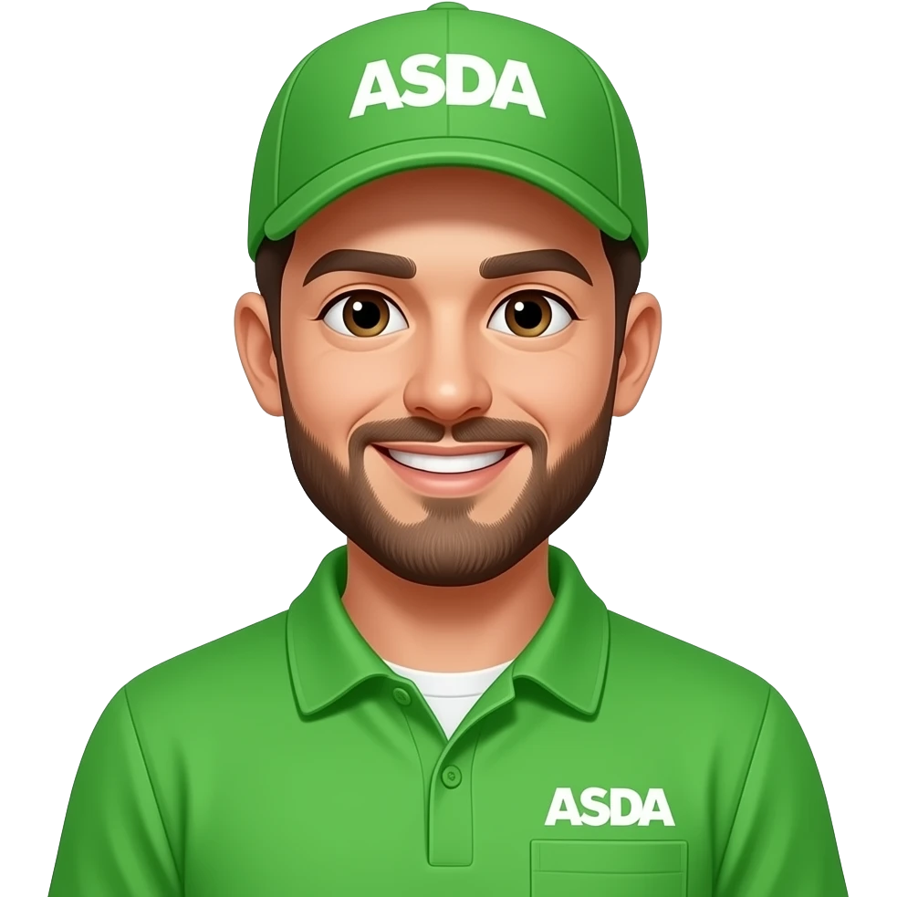 A grocery store worker wearing green asda uniform emoji