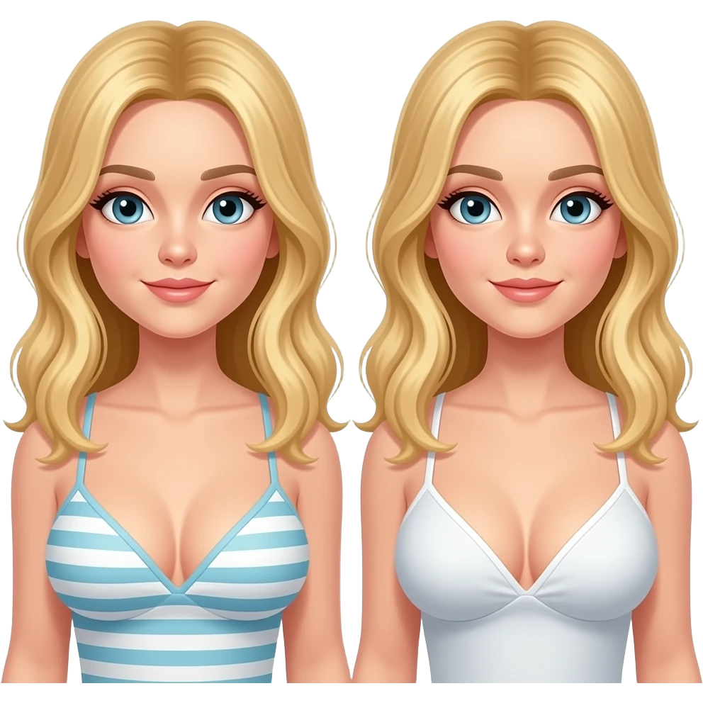 Make an emoji of my pic file:///var/mobile/Library/SMS/Attachments/44/04/CAD02A14-1326-4E90-9FCD-F5731052EA4A/IMG_5587.HEIC blond twins with large breasts emoji