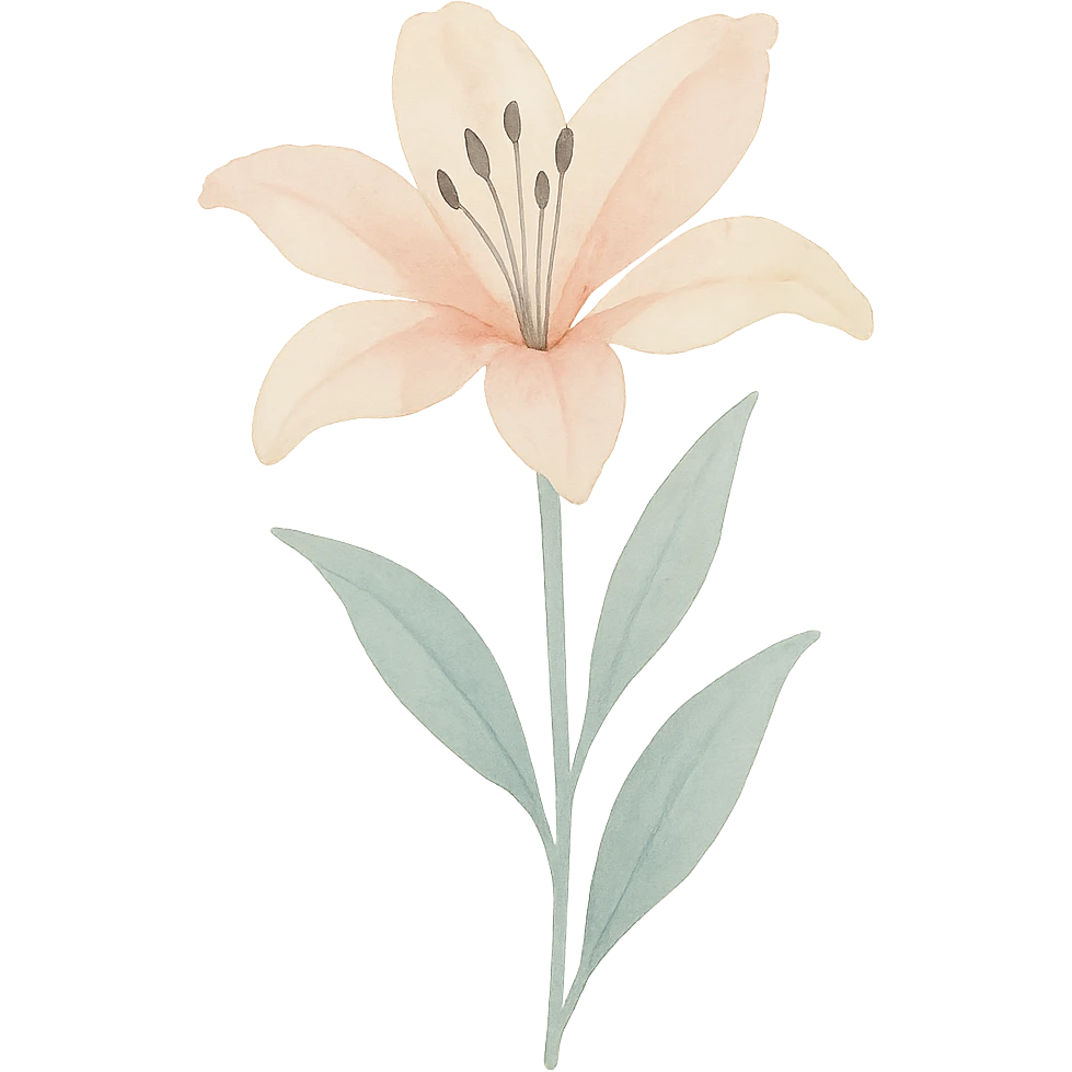 lily with stem and leaves, luminous colors, gentle blending, realistic botanical illustration emoji