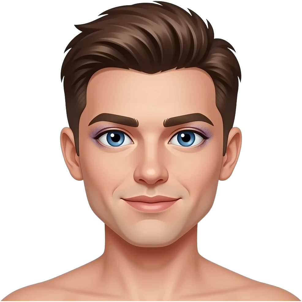 Un gay cheveux courts marron et paillettes au niveau des yeux bleus avec du maquillage qui slayyy emoji