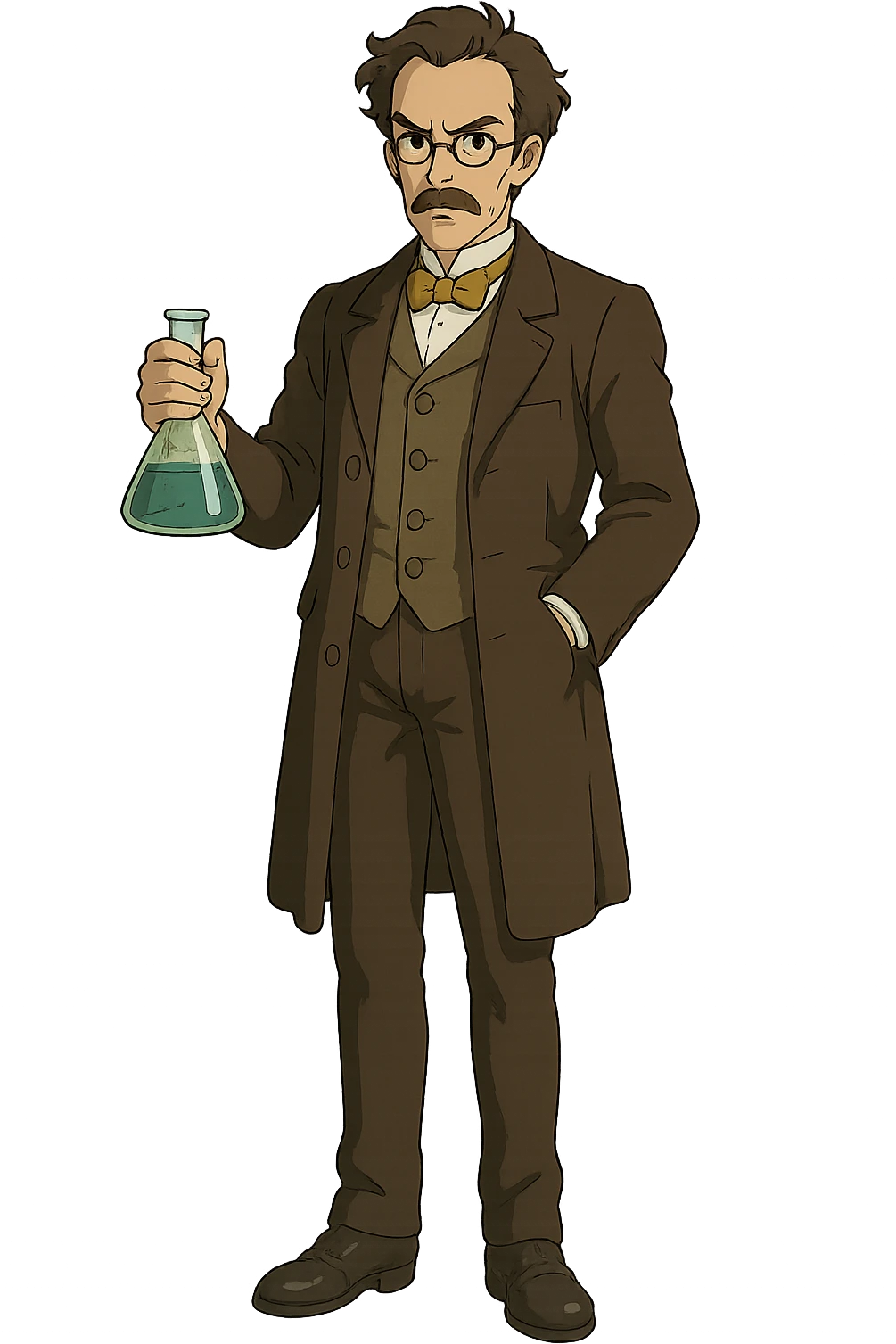 the full body of A victorian scientist looking serious emoji