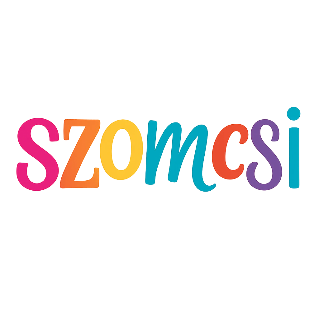 colorful modern text image with the word 'szomcsi' in the center, varied colorful fonts, no emoji or face emoji