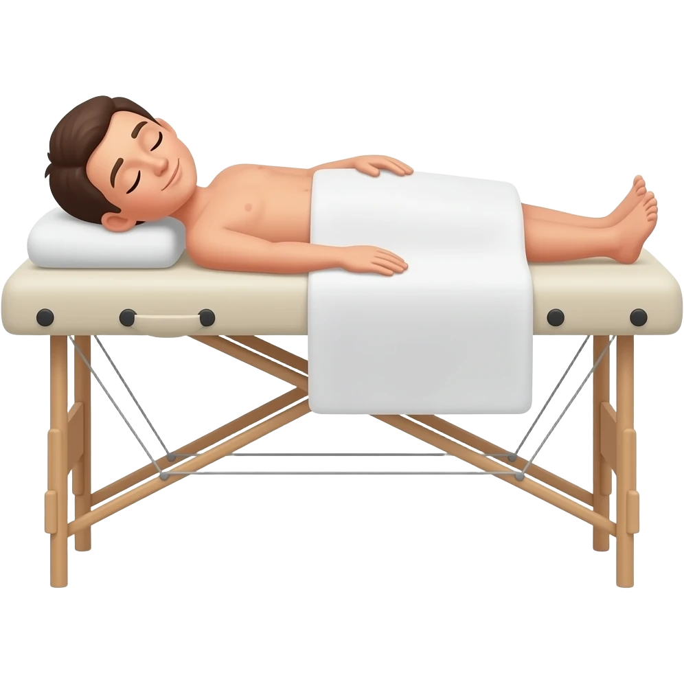 person lying on treatment table, relaxed, minimal emoji style, soft neutral tones, spa medical aesthetic, rounded simple design emoji