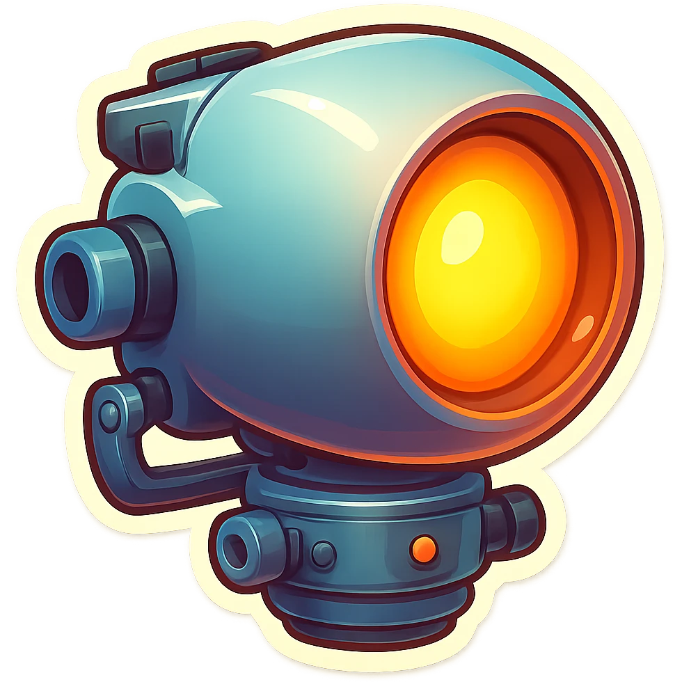 Spotlight in retro stickers style, pointing to the left, no beam. emoji