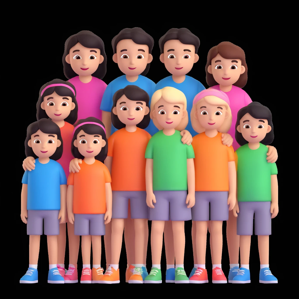 depict 8 people, 5 of which are girls and 4 are boys emoji