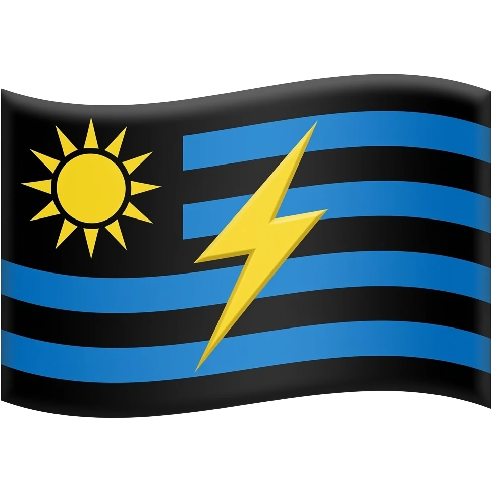 crea una bandera de dos franjas una negra y una azul con un sol y una rayo en el medio emoji
