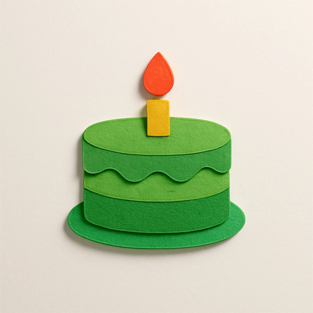 a green cake, paper craft style, textured and layered paper art emoji
