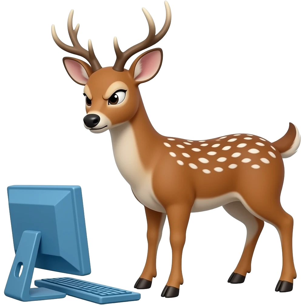 a female deer who is looking very angry at a blue computer emoji
