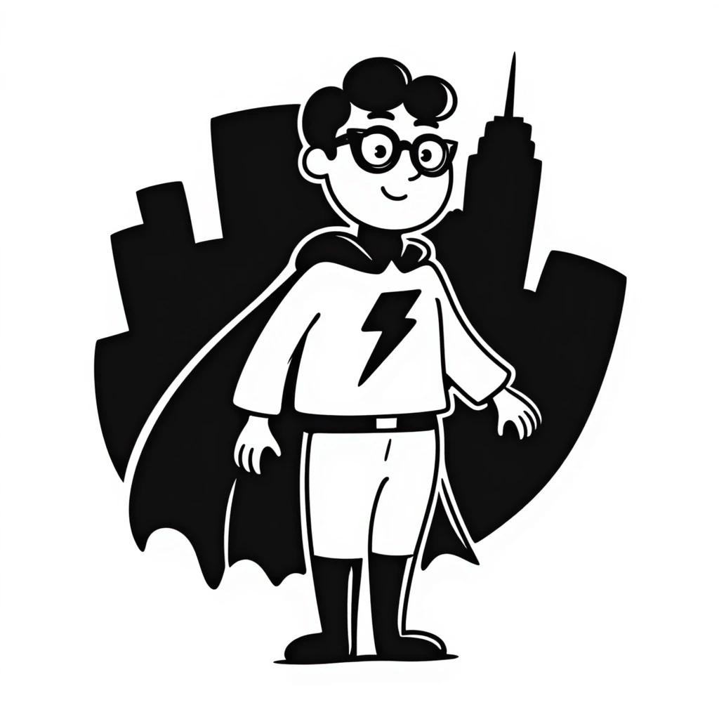A superhero in the style of a black doodle emoji
