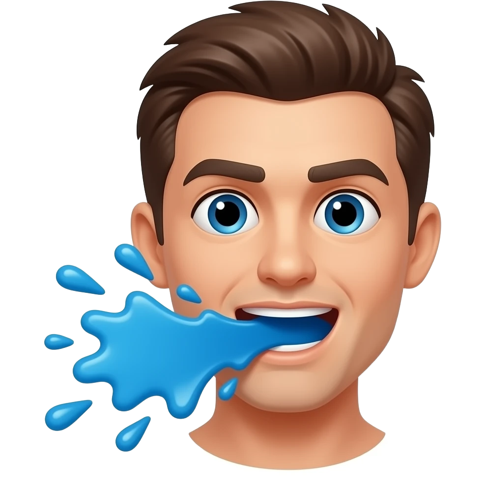 Person flying mad blue liquid out of his mouth emoji