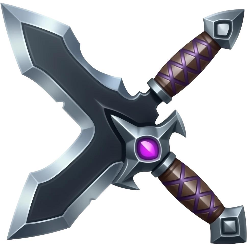 A Discord emoji of a sharpened obsidian blade with a glowing purple rune on the hilt. High-end fantasy style, sleek, metallic black, white background. emoji
