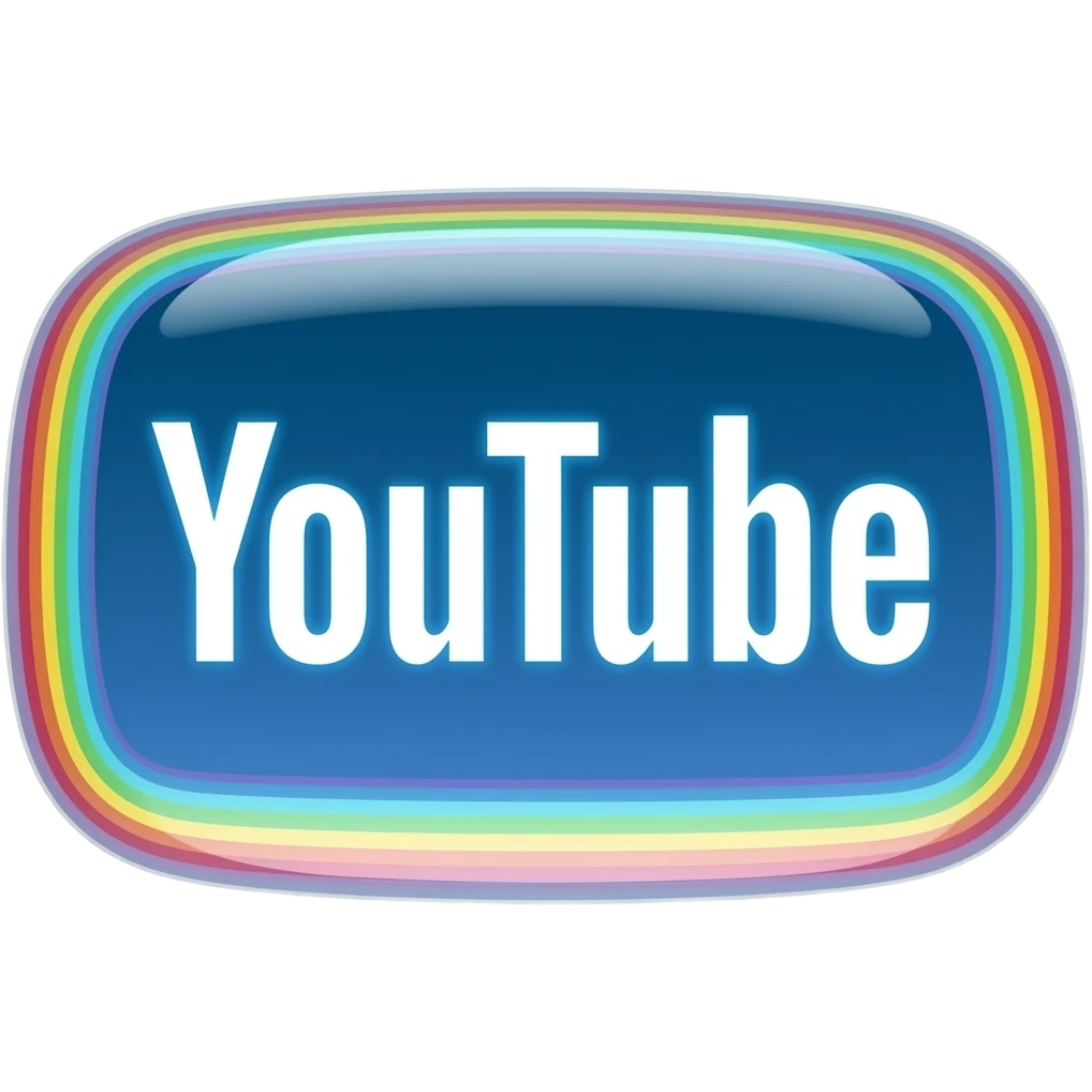 Youtube logo in neon blue in 3d style with all colors of the rainbow as a border outlined around each letter, isolated, 3d rendering, no emoji icons no emoji faces and must have no human figures emoji